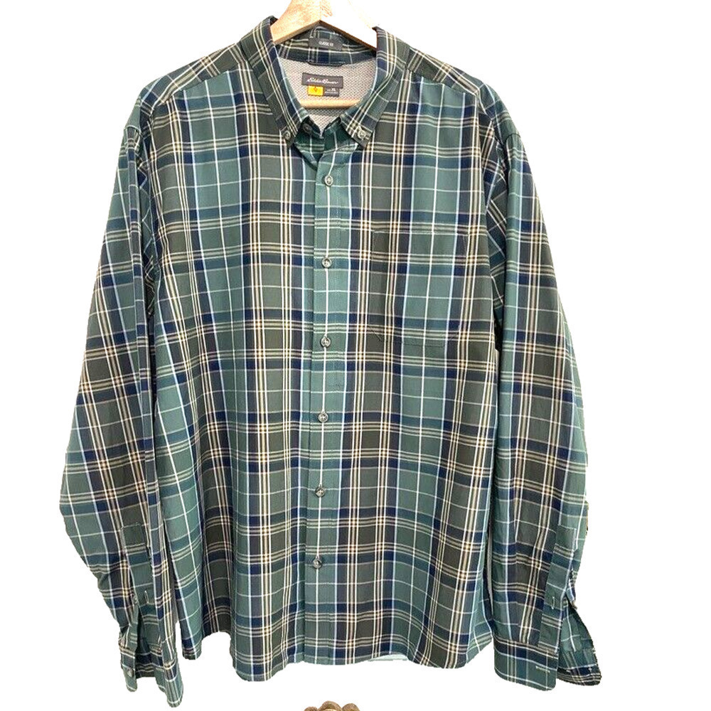 Eddie Bauer -Green plaid classic men's XL collard button up long sleeve shirt
